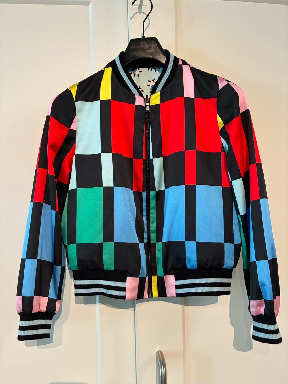 Colorblock S Checkerboard Bomber Jacket